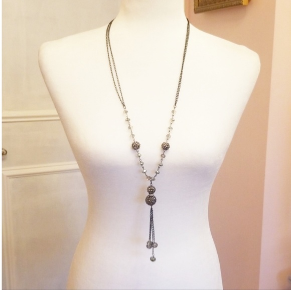 n/a Jewelry - Beaded rhinestone "Y" necklace